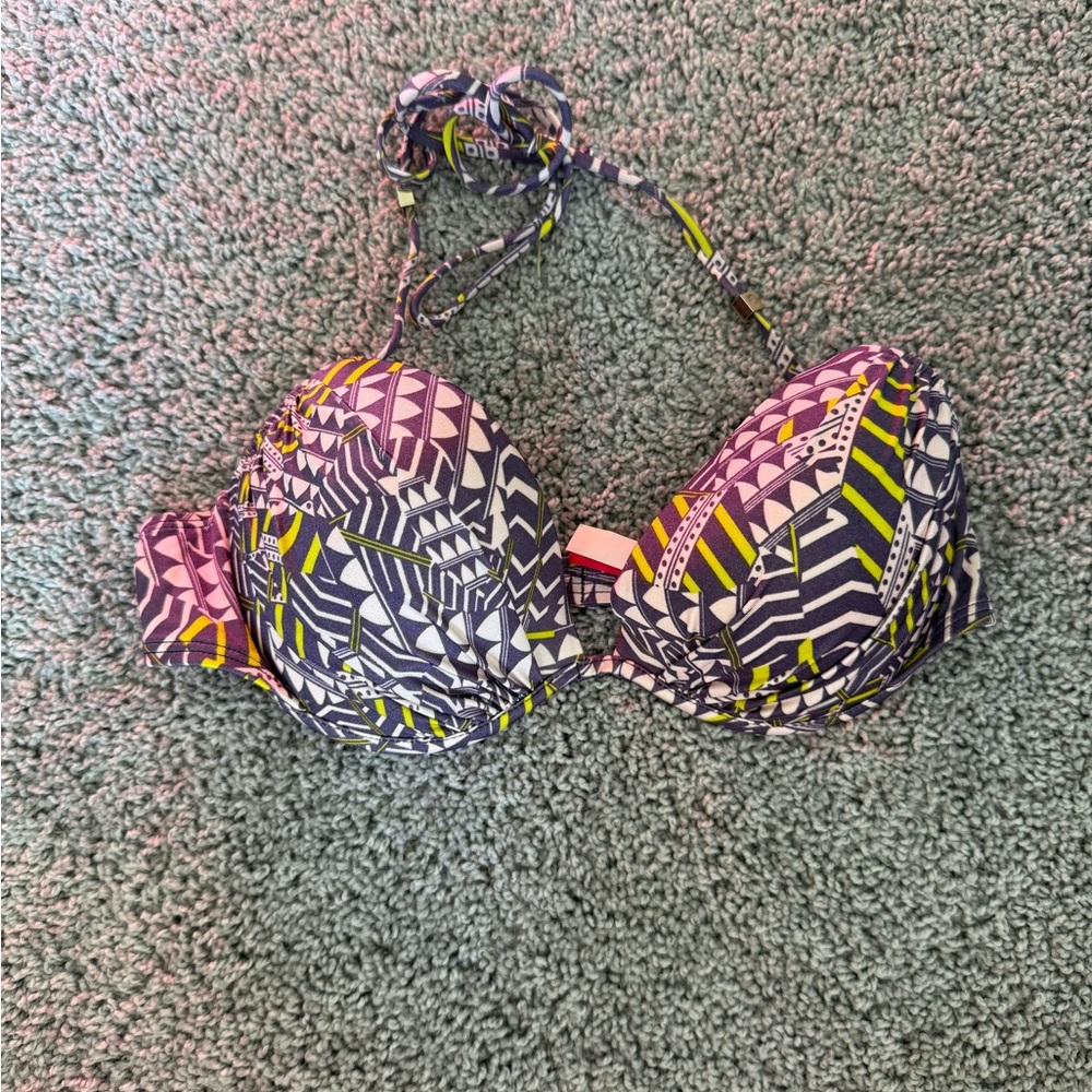 Victoria's Secret Geometric Black and Yellow Bikini Top